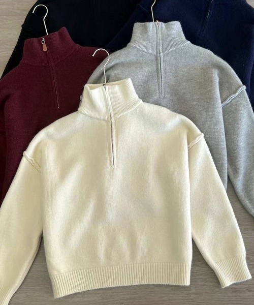 MAISON DE THERESE(メゾン ド テレーズ)の「ゆったりハーフジップタートルネックの厚手セーター(ニット/セーター・レディース・ブラック/アイボリー/ワイン/グレー/ベージュ・FREE)」の8枚目の写真