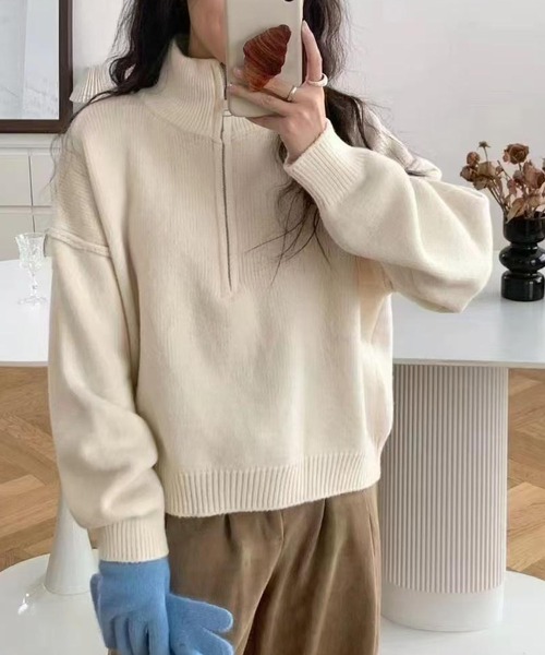 MAISON DE THERESE(メゾン ド テレーズ)の「ゆったりハーフジップタートルネックの厚手セーター(ニット/セーター・レディース・ブラック/アイボリー/ワイン/グレー/ベージュ・FREE)」の6枚目の写真