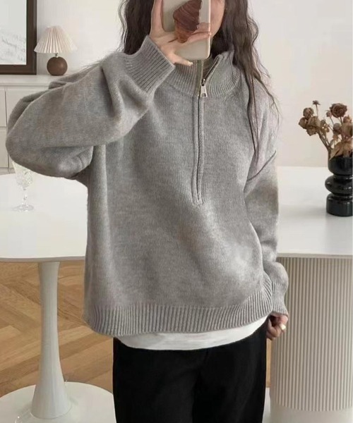 MAISON DE THERESE(メゾン ド テレーズ)の「ゆったりハーフジップタートルネックの厚手セーター(ニット/セーター・レディース・ブラック/アイボリー/ワイン/グレー/ベージュ・FREE)」の7枚目の写真