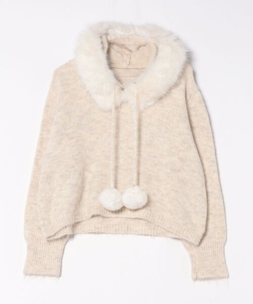 Nia（ニア）の「Nia(ニア)/ボリュームファー　ポンポン付き　ニットトップス（ニット/セーター・レディース・ブラウン/グレー/アイボリー・FREE）」の8枚目の写真