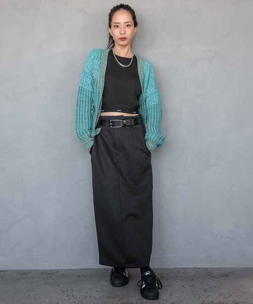 BAYFLOW（ベイフロー）の「【HEREIAM】春にも活躍！/ブロッキングMIXカーディガン（ニット/セーター・レディース・ターコイズブルー/ラベンダー・FREE）」の3枚目の写真