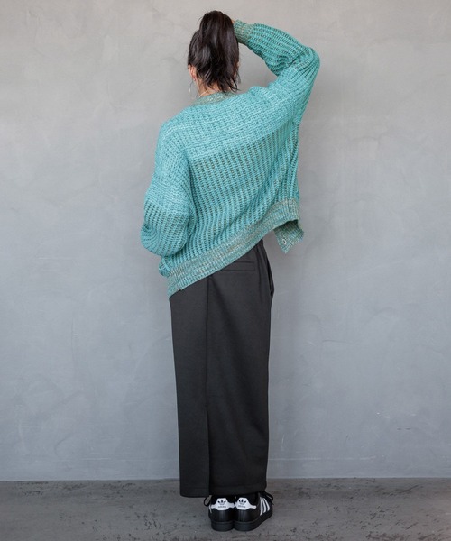 BAYFLOW（ベイフロー）の「【HEREIAM】春にも活躍！/ブロッキングMIXカーディガン（ニット/セーター・レディース・ターコイズブルー/ラベンダー・FREE）」の5枚目の写真