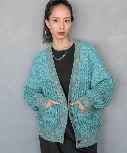 BAYFLOW（ベイフロー）の「【HEREIAM】春にも活躍！/ブロッキングMIXカーディガン（ニット/セーター・レディース・ターコイズブルー/ラベンダー・FREE）」の7枚目の写真