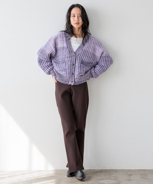 BAYFLOW（ベイフロー）の「【HEREIAM】春にも活躍！/ブロッキングMIXカーディガン（ニット/セーター・レディース・ターコイズブルー/ラベンダー・FREE）」の8枚目の写真