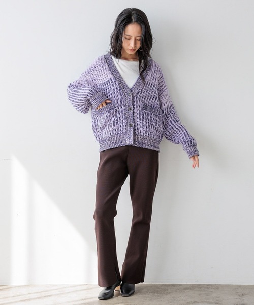 BAYFLOW（ベイフロー）の「【HEREIAM】春にも活躍！/ブロッキングMIXカーディガン（ニット/セーター・レディース・ターコイズブルー/ラベンダー・FREE）」の9枚目の写真