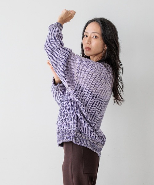 BAYFLOW（ベイフロー）の「【HEREIAM】春にも活躍！/ブロッキングMIXカーディガン（ニット/セーター・レディース・ターコイズブルー/ラベンダー・FREE）」の10枚目の写真
