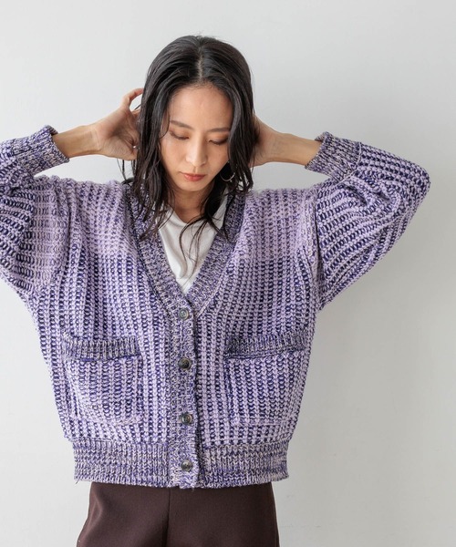 BAYFLOW（ベイフロー）の「【HEREIAM】春にも活躍！/ブロッキングMIXカーディガン（ニット/セーター・レディース・ターコイズブルー/ラベンダー・FREE）」の11枚目の写真