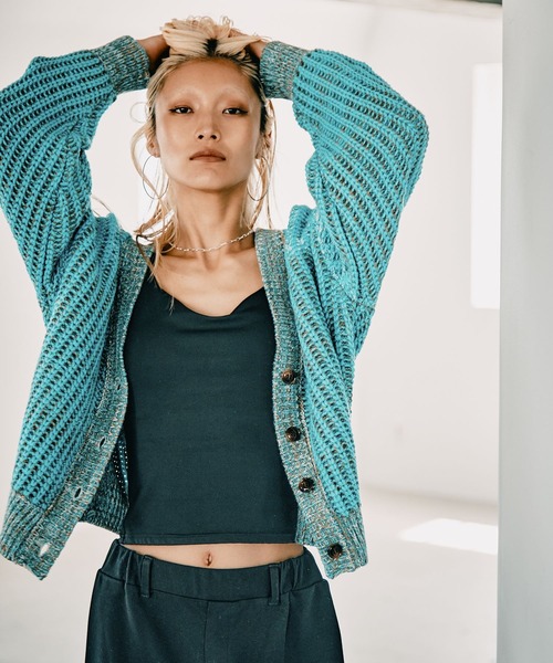 BAYFLOW（ベイフロー）の「【HEREIAM】春にも活躍！/ブロッキングMIXカーディガン（ニット/セーター・レディース・ターコイズブルー/ラベンダー・FREE）」の13枚目の写真