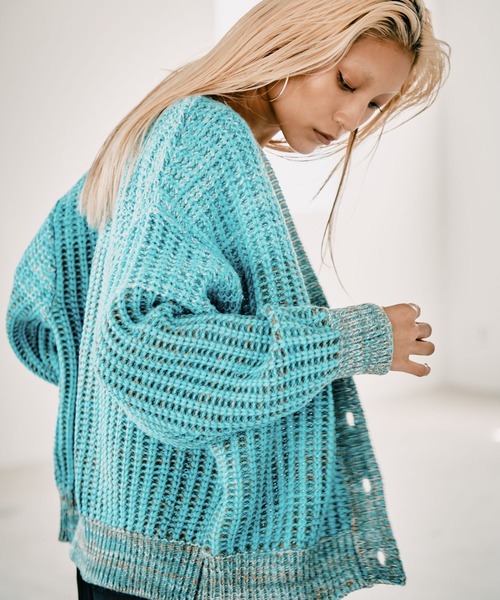 BAYFLOW（ベイフロー）の「【HEREIAM】春にも活躍！/ブロッキングMIXカーディガン（ニット/セーター・レディース・ターコイズブルー/ラベンダー・FREE）」の14枚目の写真