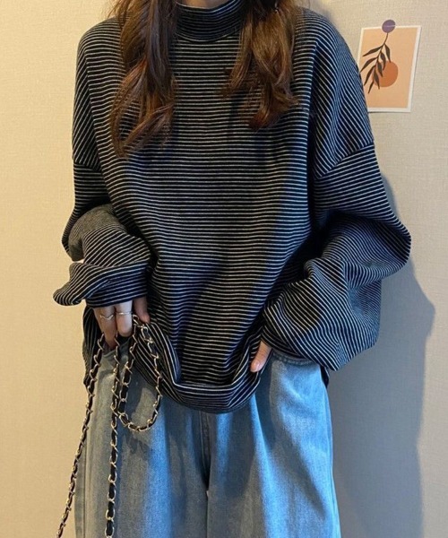 SallyLunn(サリーラン)の「細ボーダーハイネックロングカットソー(Tシャツ/カットソー・レディース・ブラック/ブラウン/ホワイト・LARGE/MEDIUM)」の18枚目の写真