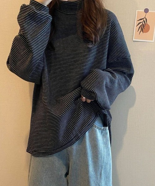SallyLunn(サリーラン)の「細ボーダーハイネックロングカットソー(Tシャツ/カットソー・レディース・ブラック/ブラウン/ホワイト・LARGE/MEDIUM)」の19枚目の写真