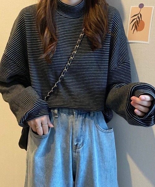 SallyLunn(サリーラン)の「細ボーダーハイネックロングカットソー(Tシャツ/カットソー・レディース・ブラック/ブラウン/ホワイト・LARGE/MEDIUM)」の10枚目の写真