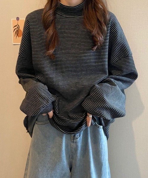 SallyLunn(サリーラン)の「細ボーダーハイネックロングカットソー(Tシャツ/カットソー・レディース・ブラック/ブラウン/ホワイト・LARGE/MEDIUM)」の11枚目の写真