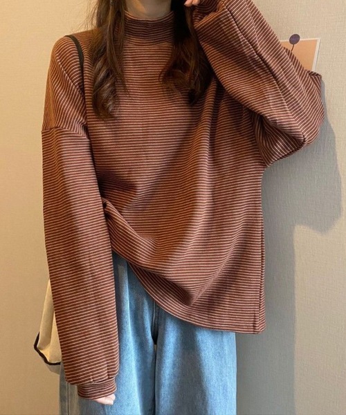 SallyLunn(サリーラン)の「細ボーダーハイネックロングカットソー(Tシャツ/カットソー・レディース・ブラック/ブラウン/ホワイト・LARGE/MEDIUM)」の12枚目の写真