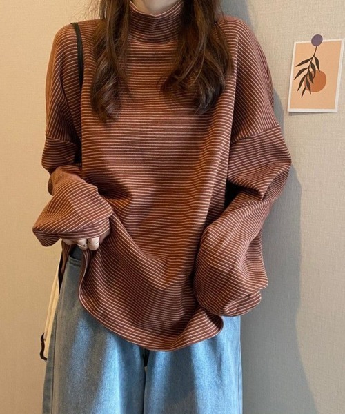 SallyLunn(サリーラン)の「細ボーダーハイネックロングカットソー(Tシャツ/カットソー・レディース・ブラック/ブラウン/ホワイト・LARGE/MEDIUM)」の13枚目の写真