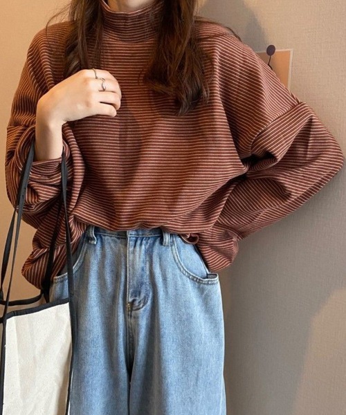 SallyLunn(サリーラン)の「細ボーダーハイネックロングカットソー(Tシャツ/カットソー・レディース・ブラック/ブラウン/ホワイト・LARGE/MEDIUM)」の14枚目の写真
