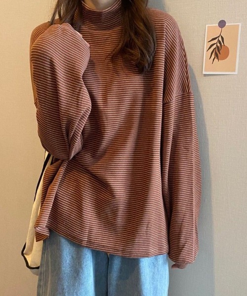 SallyLunn(サリーラン)の「細ボーダーハイネックロングカットソー(Tシャツ/カットソー・レディース・ブラック/ブラウン/ホワイト・LARGE/MEDIUM)」の15枚目の写真