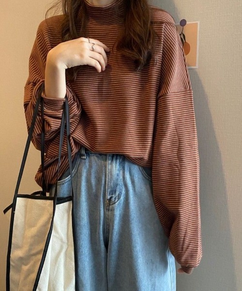 SallyLunn(サリーラン)の「細ボーダーハイネックロングカットソー(Tシャツ/カットソー・レディース・ブラック/ブラウン/ホワイト・LARGE/MEDIUM)」の5枚目の写真