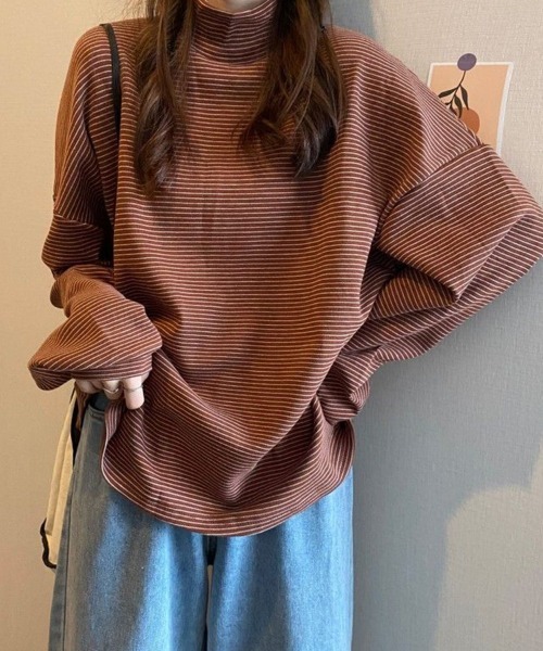 SallyLunn(サリーラン)の「細ボーダーハイネックロングカットソー(Tシャツ/カットソー・レディース・ブラック/ブラウン/ホワイト・LARGE/MEDIUM)」の6枚目の写真