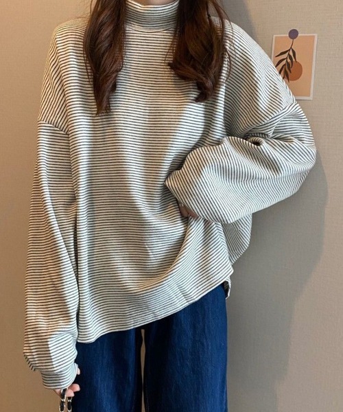 SallyLunn(サリーラン)の「細ボーダーハイネックロングカットソー(Tシャツ/カットソー・レディース・ブラック/ブラウン/ホワイト・LARGE/MEDIUM)」の8枚目の写真