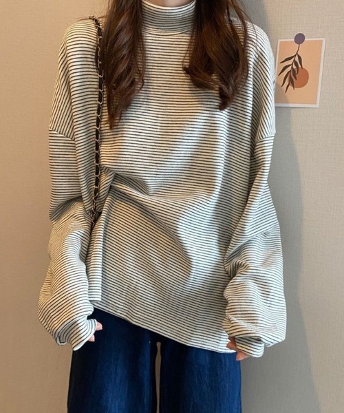 SallyLunn(サリーラン)の「細ボーダーハイネックロングカットソー(Tシャツ/カットソー・レディース・ブラック/ブラウン/ホワイト・LARGE/MEDIUM)」の9枚目の写真