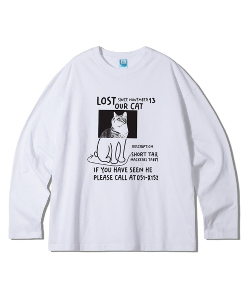 GRANFINNY(グランフィニ)の「ロストキャット オーバーサイズ ロングスリーブ - ホワイト(Tシャツ/カットソー・レディース・ホワイト・MEDIUM/LARGE/X-LARGE)」の1枚目の写真