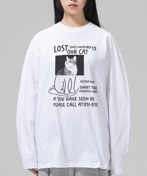 GRANFINNY(グランフィニ)の「ロストキャット オーバーサイズ ロングスリーブ - ホワイト(Tシャツ/カットソー・レディース・ホワイト・MEDIUM/LARGE/X-LARGE)」の3枚目の写真