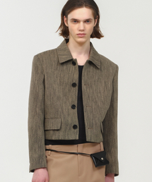 MOONSUN（ムーンサン）の「UNISEX, Tweed Crop Jacket / Beige Mix（テーラードジャケット）」