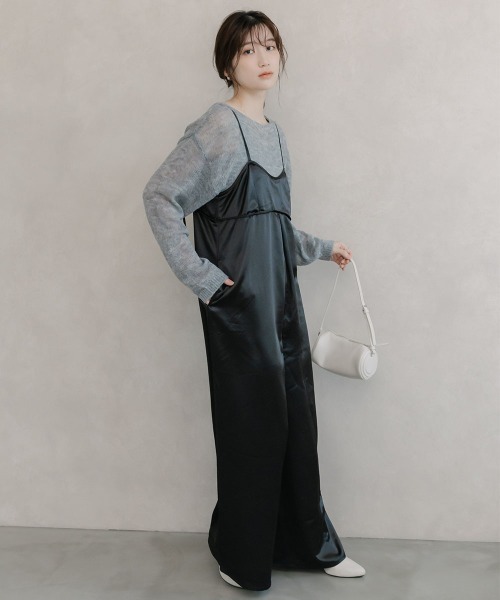 slattgir（スラットジール）の「高身長　サテンビスチェキャミオールインワン（トールサイズ）Essenave（つなぎ/オールインワン・レディース・ブラック/シャンパン・TM/TL/TLL/T3L）」の10枚目の写真
