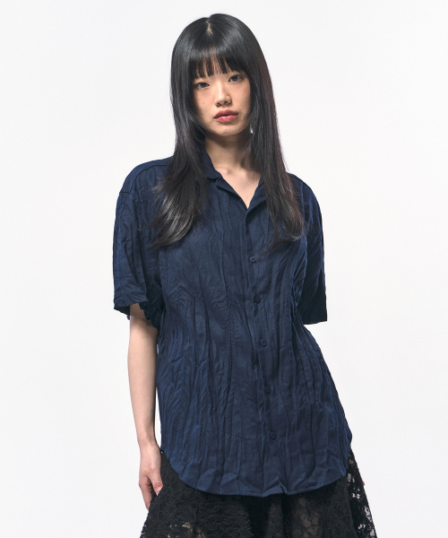 C WEAR BY THE GENIUS(シーウェアバイザジーニアス)の「クランクルリネンハーフシャツネイビー(シャツ/ブラウス・メンズ・その他・LARGE/X-LARGE/MEDIUM)」の3枚目の写真