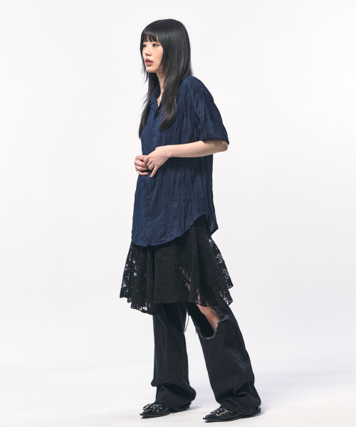 C WEAR BY THE GENIUS(シーウェアバイザジーニアス)の「クランクルリネンハーフシャツネイビー(シャツ/ブラウス・メンズ・その他・LARGE/X-LARGE/MEDIUM)」の5枚目の写真