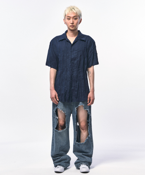 C WEAR BY THE GENIUS(シーウェアバイザジーニアス)の「クランクルリネンハーフシャツネイビー(シャツ/ブラウス・メンズ・その他・LARGE/X-LARGE/MEDIUM)」の6枚目の写真