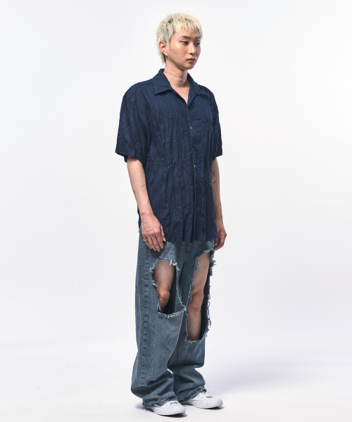 C WEAR BY THE GENIUS(シーウェアバイザジーニアス)の「クランクルリネンハーフシャツネイビー(シャツ/ブラウス・メンズ・その他・LARGE/X-LARGE/MEDIUM)」の7枚目の写真