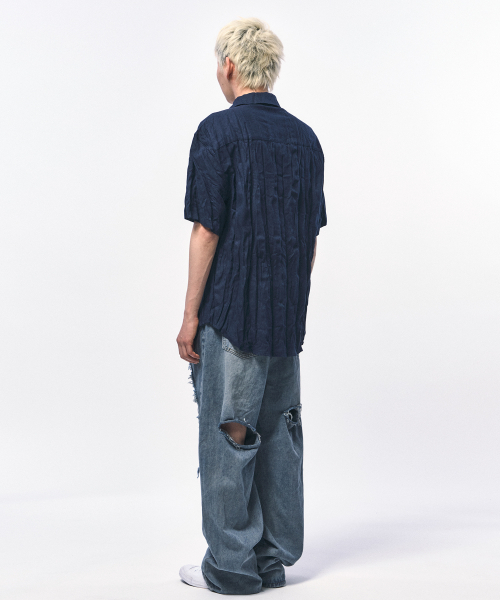 C WEAR BY THE GENIUS(シーウェアバイザジーニアス)の「クランクルリネンハーフシャツネイビー(シャツ/ブラウス・メンズ・その他・LARGE/X-LARGE/MEDIUM)」の8枚目の写真