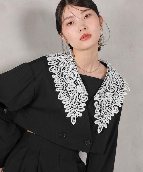 Kana(カナ)の「レース ビッグカラー ショート ジャケット ワイドパンツ ドレス 2点セット パーティードレス セットアップ オケージョンドレス 結婚式 お呼ばれ(パンツドレス・レディース・ブラック/ブラウン/ライトカーキ・M)」の8枚目の写真