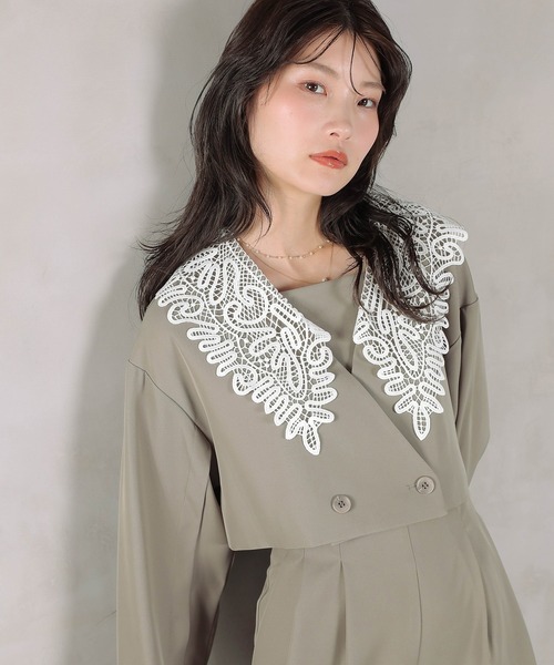 レース ビッグカラー ショート ジャケット ワイドパンツ ドレス 2点