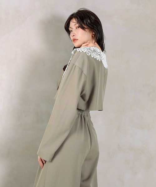 Kana(カナ)の「レース ビッグカラー ショート ジャケット ワイドパンツ ドレス 2点セット パーティードレス セットアップ オケージョンドレス 結婚式 お呼ばれ(パンツドレス・レディース・ブラック/ブラウン/ライトカーキ・M)」の18枚目の写真
