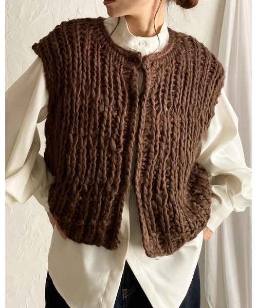 セール】ローゲージざっくり手編みハンドニットベスト（ベスト