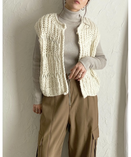 セール】ローゲージざっくり手編みハンドニットベスト（ベスト