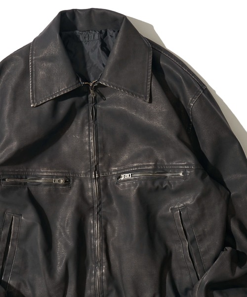 セール】ヴィンテージライク 合成皮革 ステンカラーブルゾン