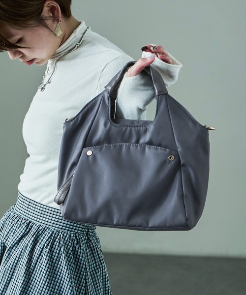 Fashion Letter（ファッションレター）の「6ポケット 2wayくり手ミニトートバッグ（ショルダーバッグ・レディース・チャコールグレー/ブルーグリーン/グレイッシュベージュ/ブラック・FREE）」の2枚目の写真