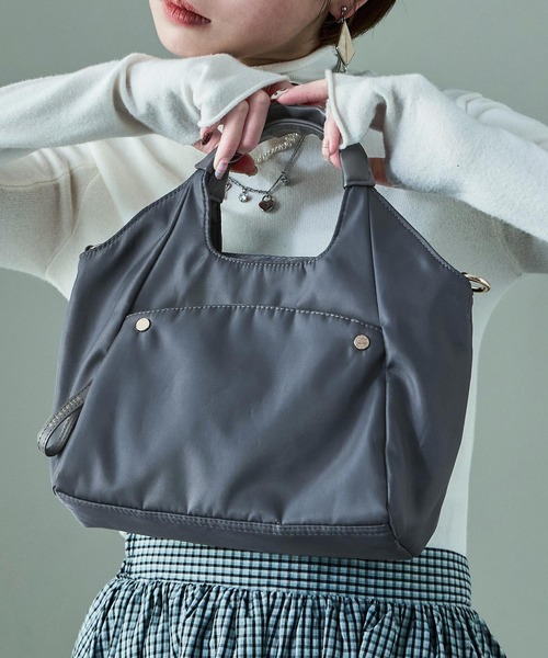 Fashion Letter（ファッションレター）の「6ポケット 2wayくり手ミニトートバッグ（ショルダーバッグ・レディース・チャコールグレー/ブルーグリーン/グレイッシュベージュ/ブラック・FREE）」の19枚目の写真