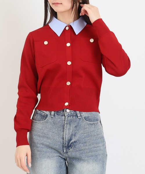 TRUDEA（トルディア）の「【300日着られるニット/洗える/多機能素材】2wayカラースポンディッシュカーディガン（カーディガン/ボレロ・レディース・ネイビー/レッド/アイボリー・MEDIUM/LARGE）」の3枚目の写真