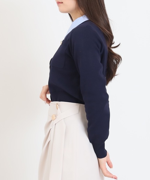 TRUDEA（トルディア）の「【300日着られるニット/洗える/多機能素材】2wayカラースポンディッシュカーディガン（カーディガン/ボレロ・レディース・ネイビー/レッド/アイボリー・MEDIUM/LARGE）」の4枚目の写真