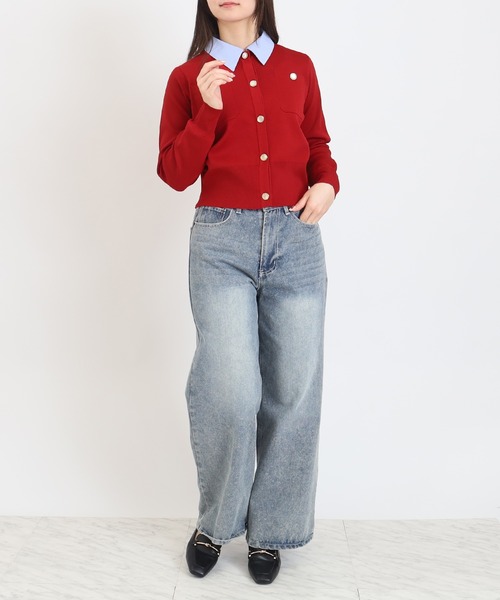 TRUDEA（トルディア）の「【300日着られるニット/洗える/多機能素材】2wayカラースポンディッシュカーディガン（カーディガン/ボレロ・レディース・ネイビー/レッド/アイボリー・MEDIUM/LARGE）」の9枚目の写真