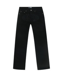 GRAM OUNCE POUND（グラムオンスポンド）の「RA Globe Oval Logo Black Jeans_Gray Printed（デニムパンツ）」