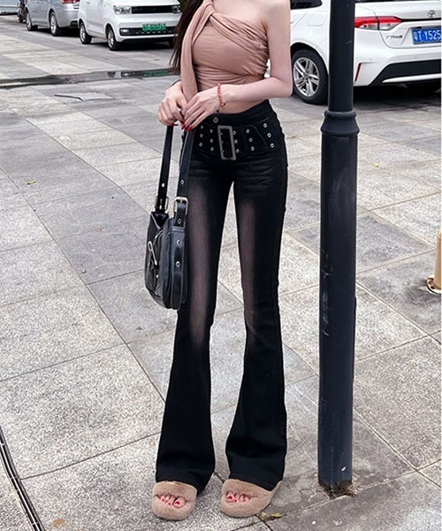 gossip!ロサンゼルス(ゴシップロサンゼルス)の「ベルトアクセント フレアデニムパンツ(デニムパンツ・レディース・チャコールグレー・S/L)」の10枚目の写真