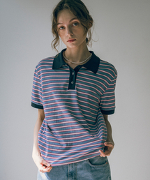 VANONE ATELIER（バノンアトリエ）の「A3481 ストライプピケTシャツ_スカイブルー/ネイビー（ポロシャツ）」