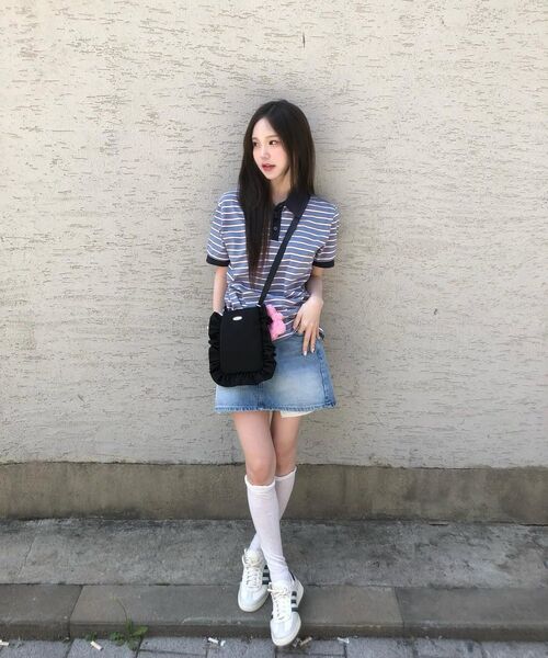 VANONE ATELIER（バノンアトリエ）の「A3481 ストライプピケTシャツ_スカイブルー/ネイビー（ポロシャツ・レディース・その他・FREE）」の4枚目の写真