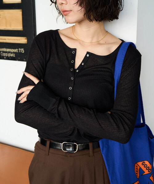 限定展開 シアー テレコ ヘンリーネック プルオーバー（Tシャツ